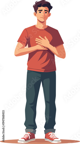 persona uomo o donna con mano sul cuore emozione preoccupazione sentimento illustrazione vettoriale	
