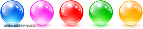 Colorful glass balls set, 3D shiny spheres collection.