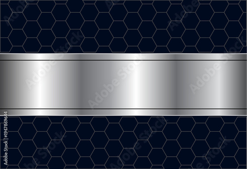 Silver black background with hexagonal pattern, symmetrical simple background with copy space.