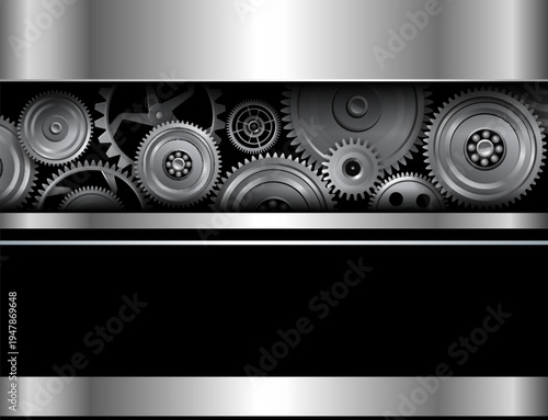 Industrial style technological background with metal gears and cogs.