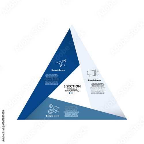 Venn diagram triangular infographic chart template for business 3 parts steps, presentation with venn diagram elements vector illustration.