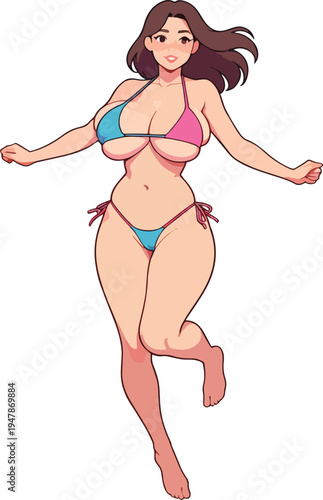 donna in varie pose illustrazione in costume da bagno in biancheria intima o vestita vettoriale	
