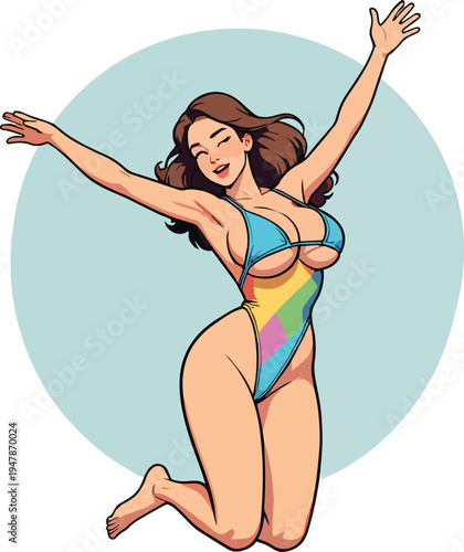 donna in varie pose illustrazione in costume da bagno in biancheria intima o vestita vettoriale	
