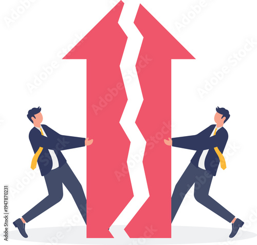 Professional Business Team Collaborating to Fix and Push a Broken Growth Arrow