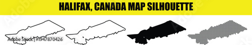 Halifax canada map silhouette vector set including outline solid black and dotted versions on transparent template