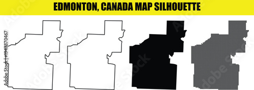 Edmonton canada map silhouette set city borders outline black shape isolated on transparent background geography