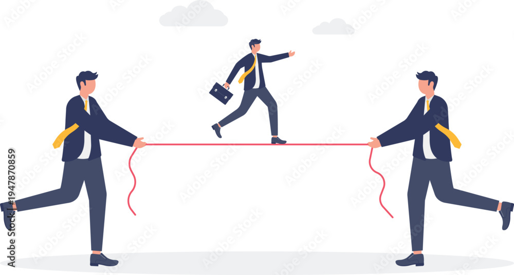 Fototapeta premium Business team balancing on a tightrope
