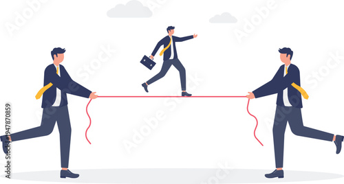 Business team balancing on a tightrope