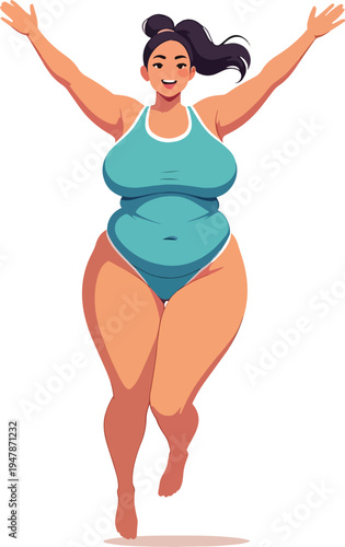 donna estate in costume da bagno mentre fa esercizi di ginnastica sport movimento yoga vettoriale	
