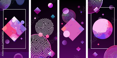 Abstract geometric patterns in vibrant purple and pink color scheme