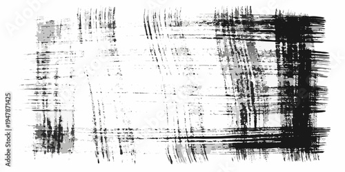 Abstract brushstrokes forming a rectangular shape with gray and black tones