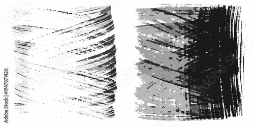 Two abstract brushstroke textures in grayscale side by side