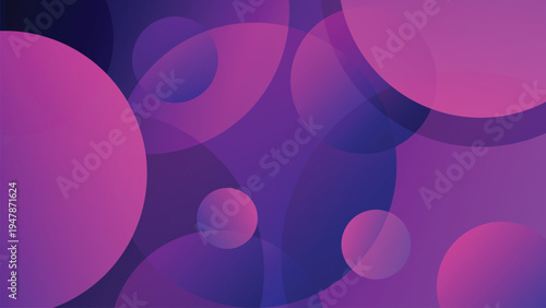 Abstract circle composition features overlapping with purple gradient in various colors. Modern abstract circle background