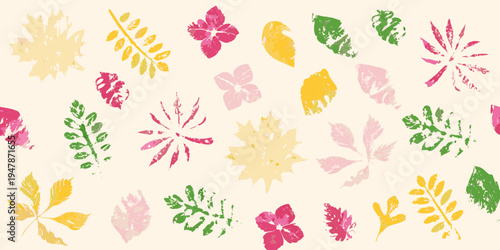 Colorful leaf prints create a playful and vibrant autumnal pattern