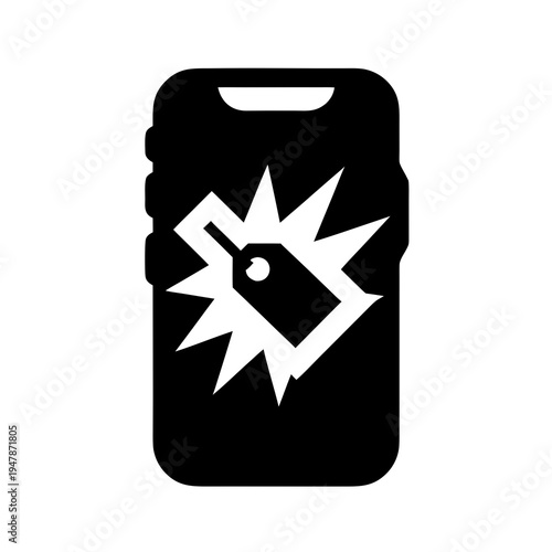 Smartphone with Exploding Price Tag Icon — Flash Sale & Urgent Discount Symbol
