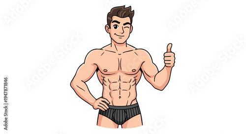 Cartoon muscular man in underwear.