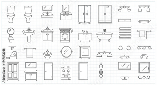 Bathroom Fixtures and Fittings - Detailed Architectural Drawings for Interior Design.