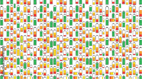 Colorful soda cans in pattern.