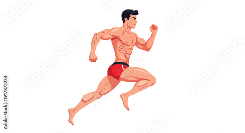 Man Running in Red Shorts Barefoot.