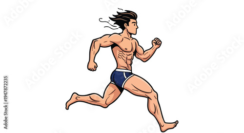 Man running in blue underwear fast.