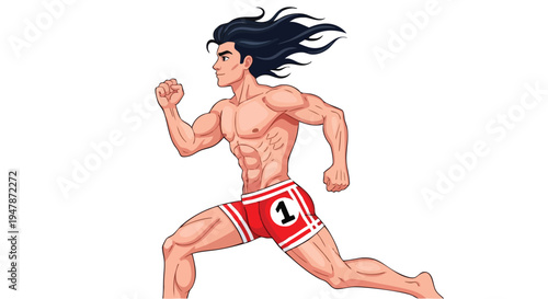 Man Running in Red Shorts Fast.