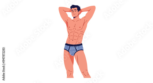 Man Wearing Blue Underwear Posing.