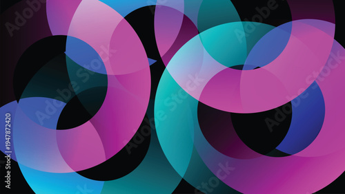 Abstract circle composition features overlapping with colorful gradient in various colors. Modern abstract circle background