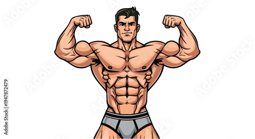 Muscular man flexing his muscles strongly 5.
