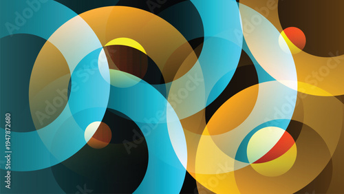 Abstract circle composition features overlapping with colorful gradient in various colors. Modern abstract circle background