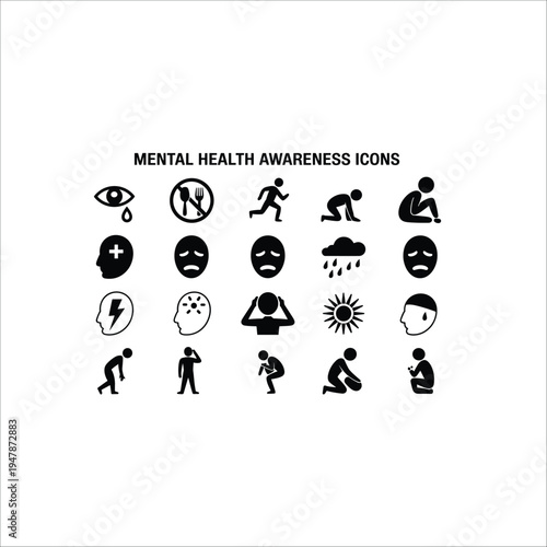 Black and white mental health awareness set depression