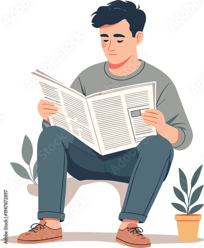 uomo che legge un libro rivista o giornale  seduto  vettoriale	
