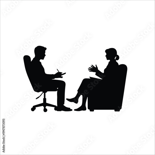 Two people sitting in chairs having a conversation silhouette 1