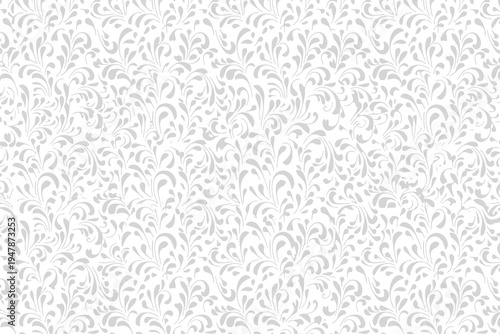 Elegant Seamless White and Light Gray Floral Swirl Pattern Background for Wedding Invitations and Web Design