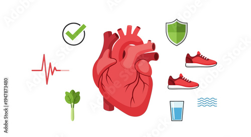 Human heart health and lifestyle choices with supporting icons