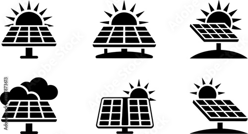 Illustrations of solar panels under different weather conditions and orientations

