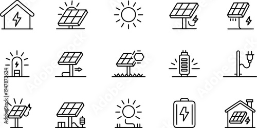 Various icons depicting renewable energy sources and sustainable technologies

