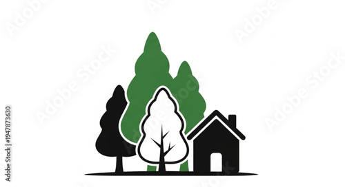 Stylized Illustration of a House Nestled Among Trees.