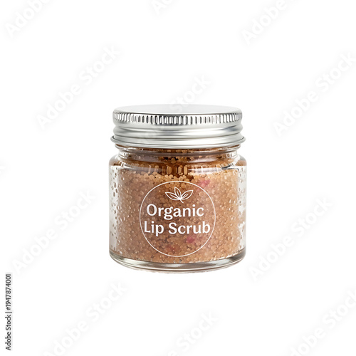 Small glass jar filled with organic lip scrub and silver lid