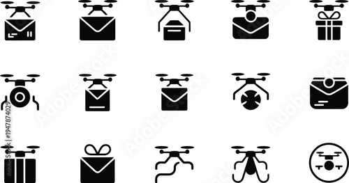 Collection of icons representing various delivery and transportation services