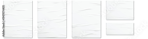 Realistic white paper wrinkled poster template. Blank glued creased paper sheet mockup. empty paper mockup.