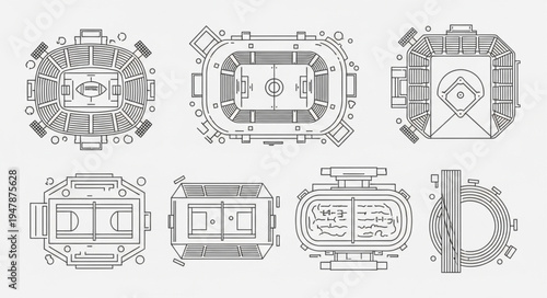 Architectural Blueprints of Sports Arenas and Stadiums.