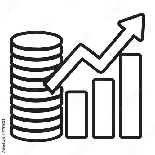 A growing financial graph shows increasing profit with stacked coins and rising arrow.