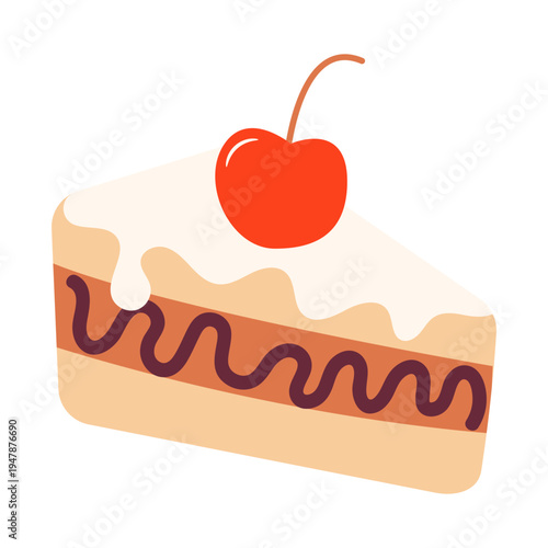 Slice of Cake with Cherry Topping