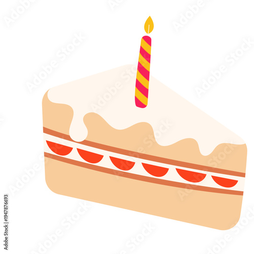 Slice of Birthday Cake with Candle