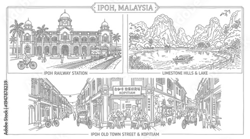 Ipoh Malaysia Landmark Sketches
