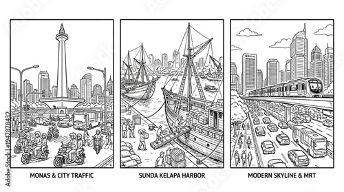 Jakarta Landmarks and Scenes Monas Harbor and Skyline