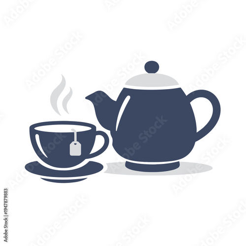 Tea time with teapot and cup illustration