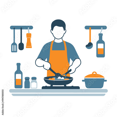 Chef cooking in the kitchen with utensils