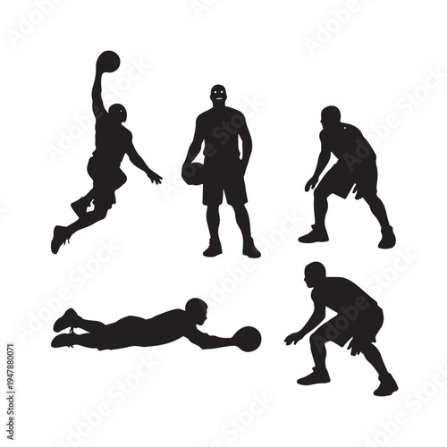 Street Basketball Player Silhouettes on White Background.