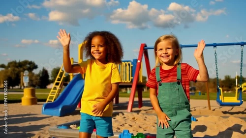 Two little girls playing at playground.
